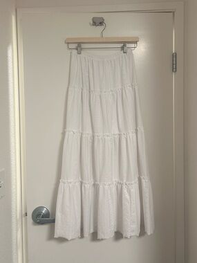 japan white lace tiered maxi skirt